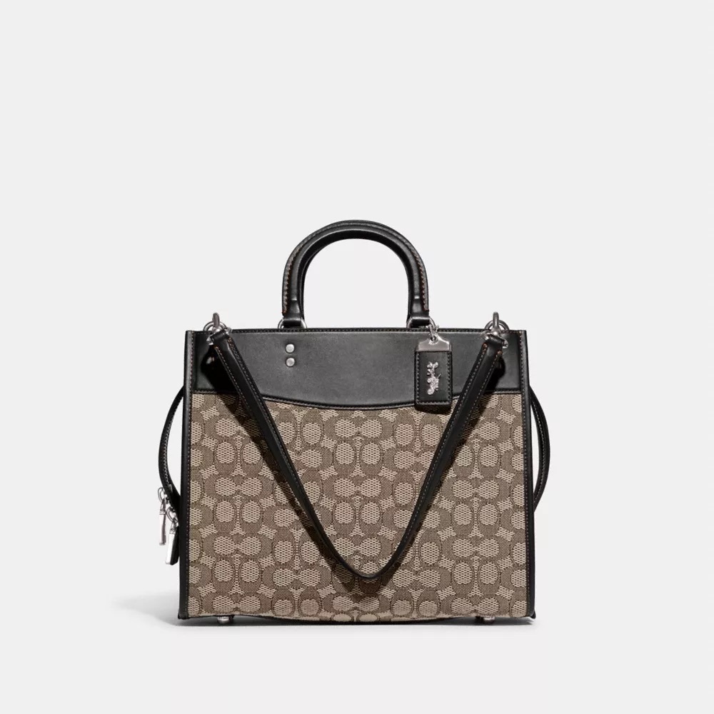 NWT Coach Rogue Bag Signature Textile Jacquard Cocoa Black CF592